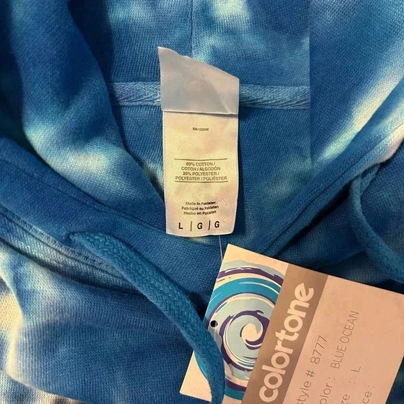 Colortone Blue Tie Dye Women's Pullover Hoodie Front Pocket Size Large NWT - Picture 7 of 10